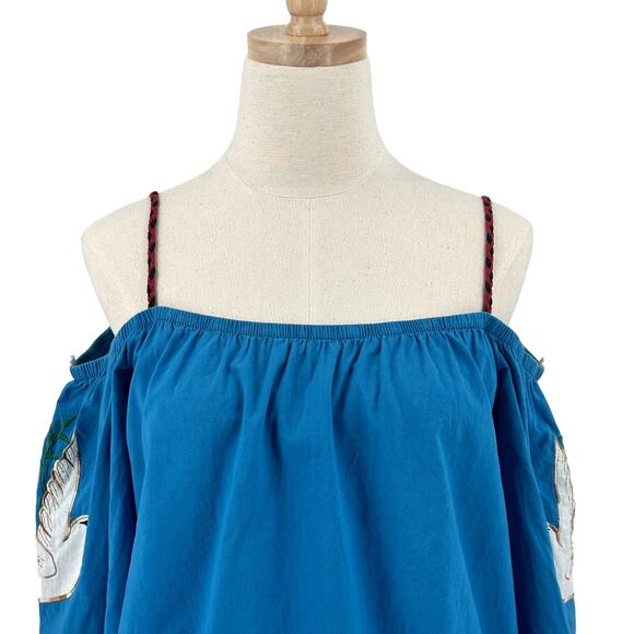 VaVa By Joy Hon Womens Peasant Top Blouse Large Artsy Birds Retro Hippie Boho - Picture 2 of 9
